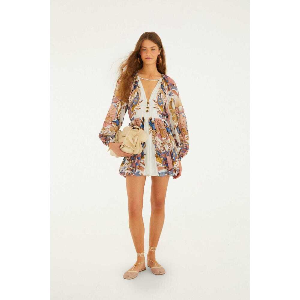 FARM RIO Off-White Sea Garden Puff Sleeve Mini Bubble Dress - NWT